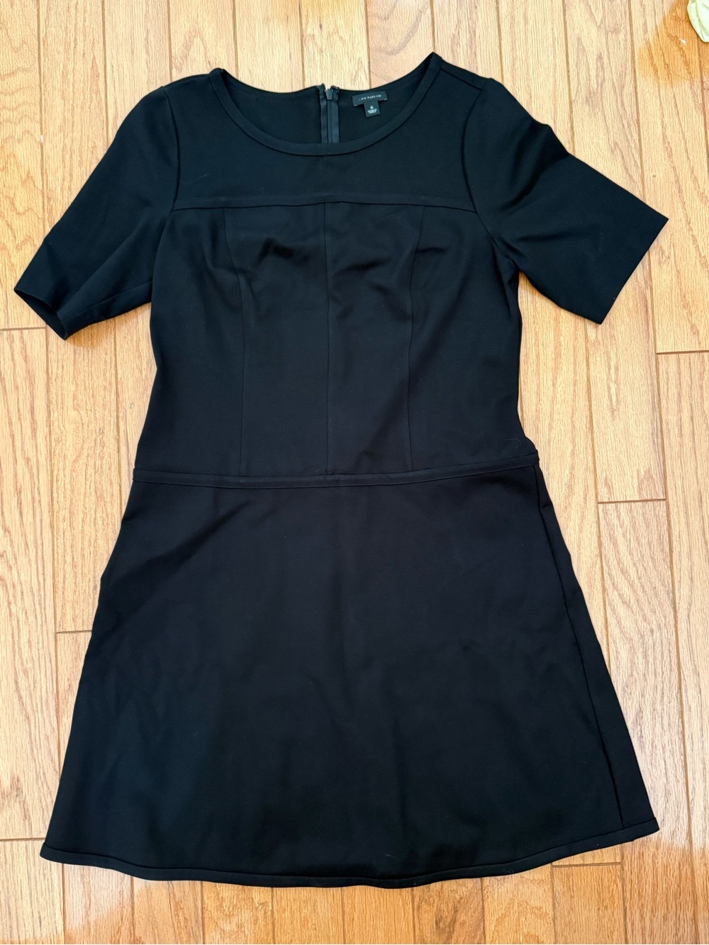 Ann Taylor Black Short-Sleeve Fit & Flare Mini Dress